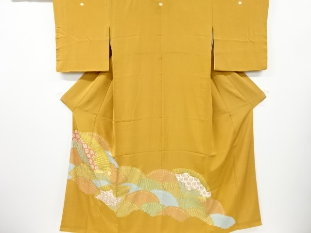 JAPANESE KIMONO / IRO-TOMESODE / EMBROIDERY / FOLDING FAN PATTERN